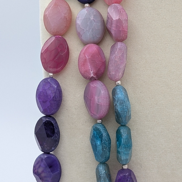 Barse 925 Dyed Agate Triple Strand Statement Necklace - Picture 2 of 7